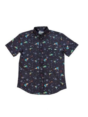 RSVLTS Retro Space Print Kunuflex Men’s L Button-up Shirt S/S Dark Gray/Black